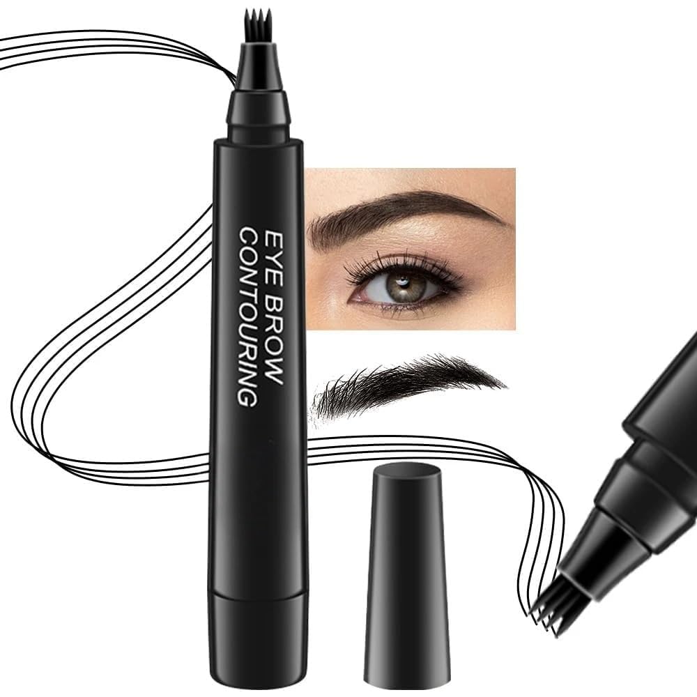 4 Point Eyebrow Pencil Black,Waterproof Microblaing Eyebrow Pencil with a Micro-Fork Tip Applicator Creates || Black Fine Sketch Liquid Eye Brow Tattoo Tint Pen