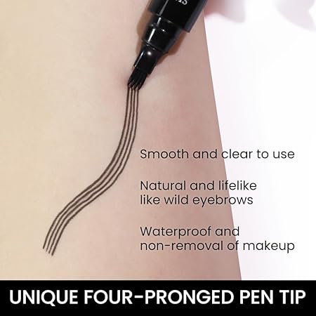 4 Point Eyebrow Pencil Black,Waterproof Microblaing Eyebrow Pencil with a Micro-Fork Tip Applicator Creates || Black Fine Sketch Liquid Eye Brow Tattoo Tint Pen