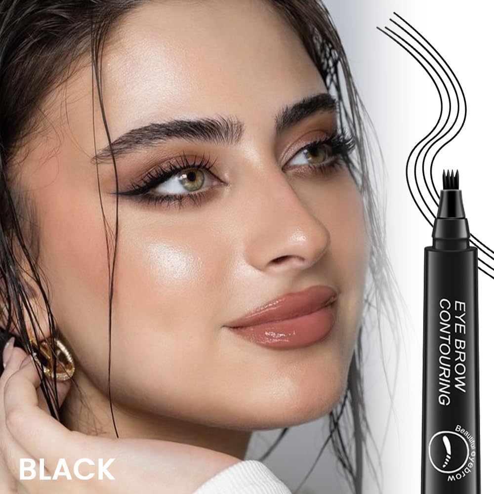 4 Point Eyebrow Pencil Black,Waterproof Microblaing Eyebrow Pencil with a Micro-Fork Tip Applicator Creates || Black Fine Sketch Liquid Eye Brow Tattoo Tint Pen