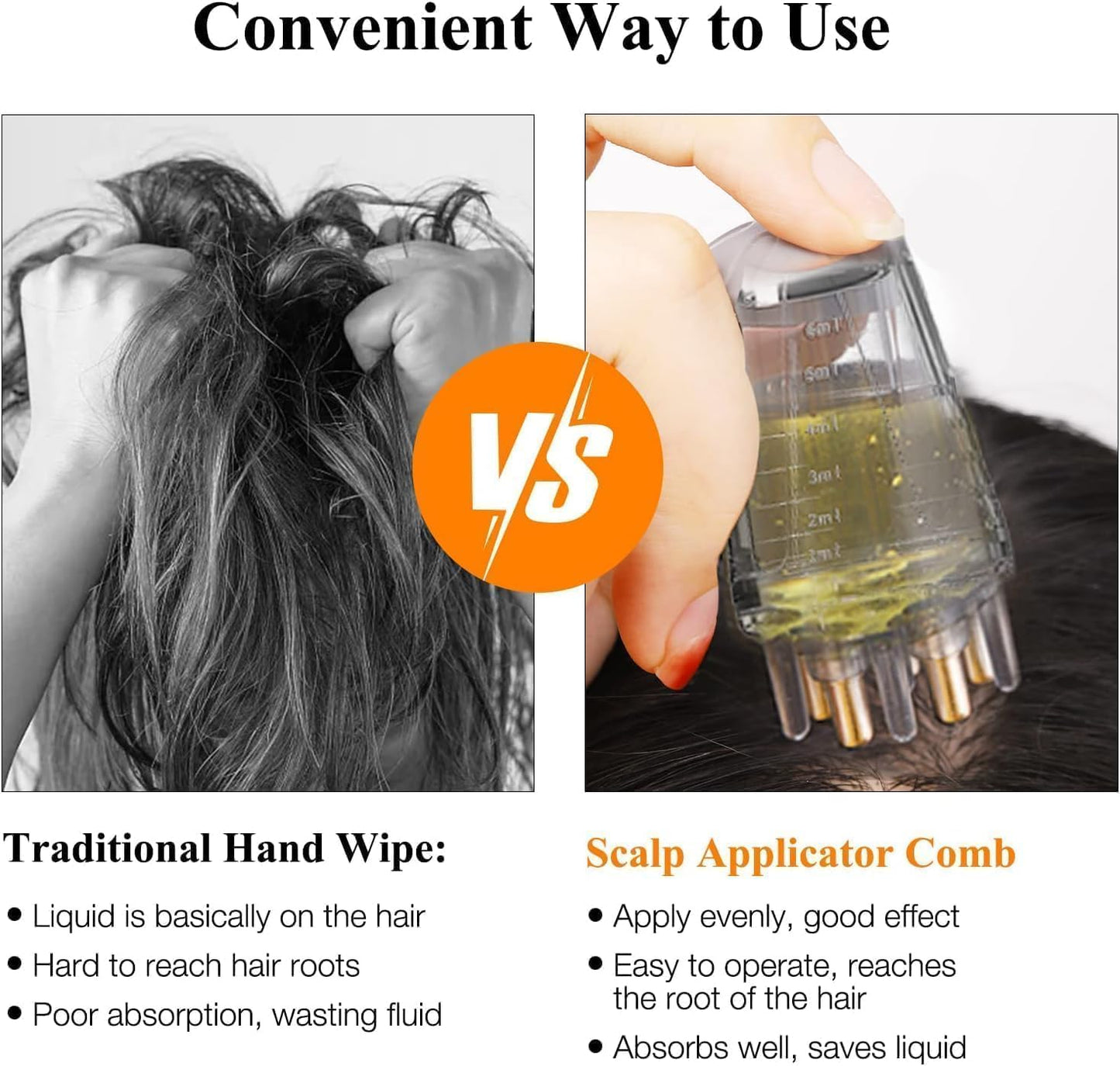 Hair Oil Applicator Comb for Scalp Oil, Anti-Leak Root Comb Dispenser with 10ml Scale Control, Portable Anti-Hair Loss Massager for Men & Women, Salon Care for Growth