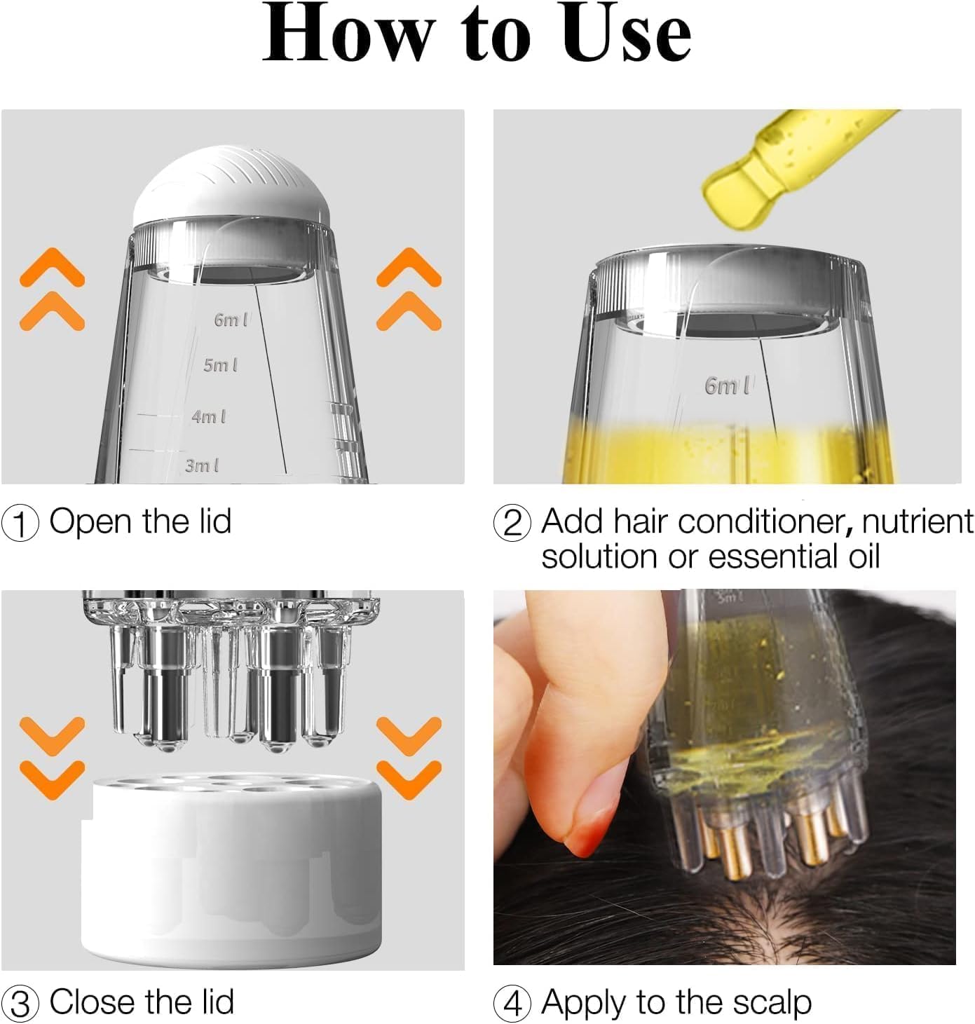 Hair Oil Applicator Comb for Scalp Oil, Anti-Leak Root Comb Dispenser with 10ml Scale Control, Portable Anti-Hair Loss Massager for Men & Women, Salon Care for Growth